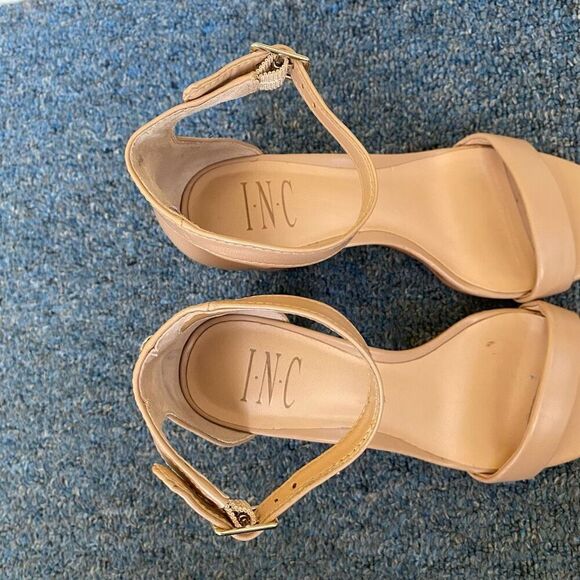 INC International concepts women 7 tan open toe strap 3.5” heel w/ankle buckle - Picture 6 of 10